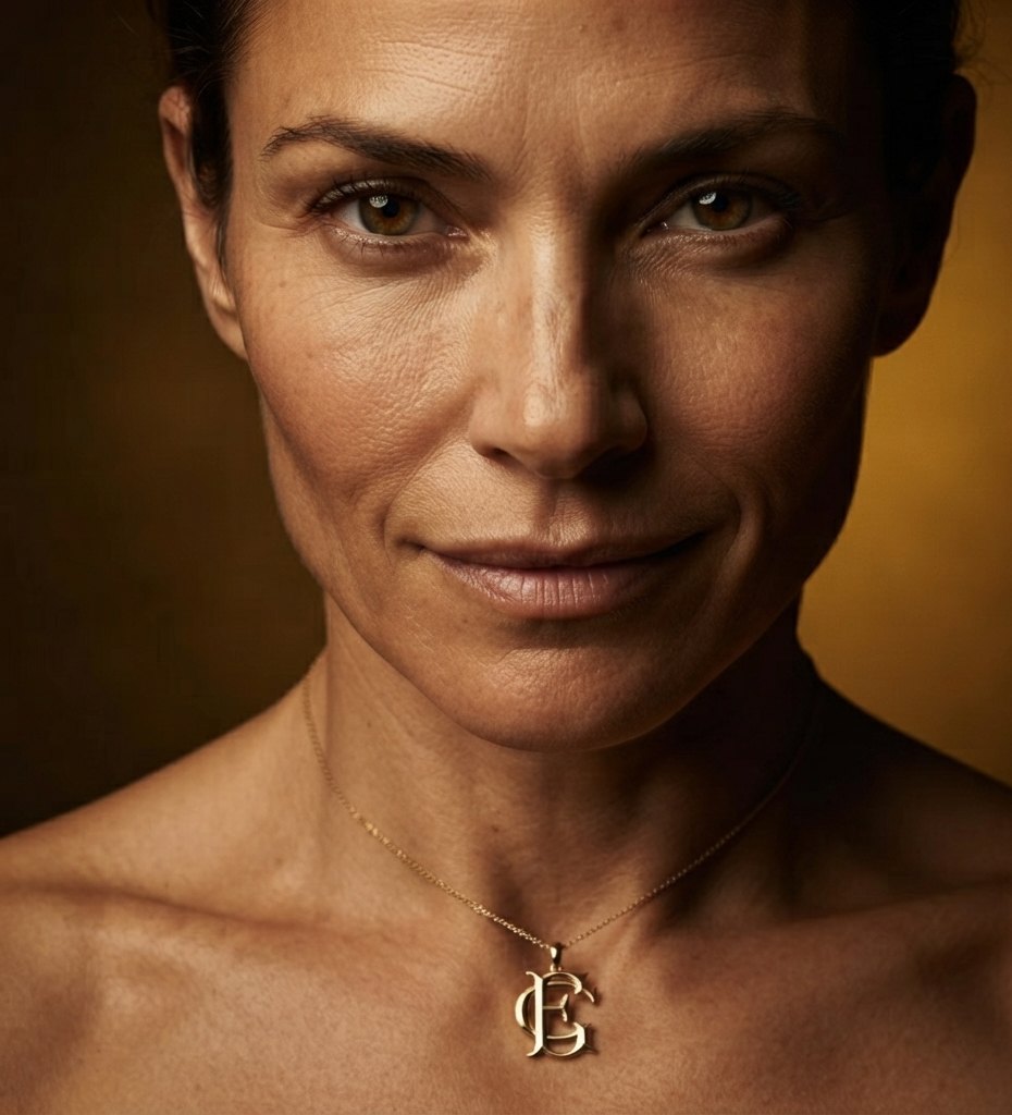 Portrait d’une femme portant un pendentif doré